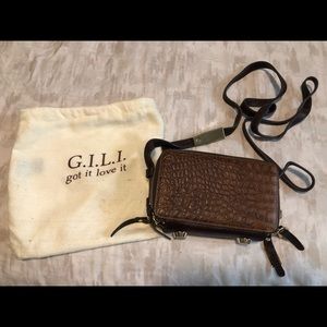 G.I.L.I. Brand new convertible leather Micro Bag Brown Italian Crocodile